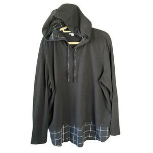 J Jill Womens Hoodie Size XL Layered Black & Plaid Casual Academia Long Sleeve